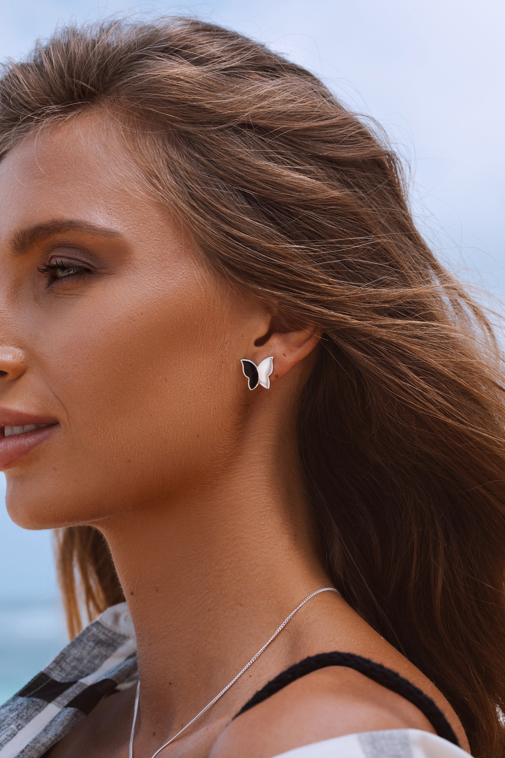 Серьги «Бабочка» с черным ониксом