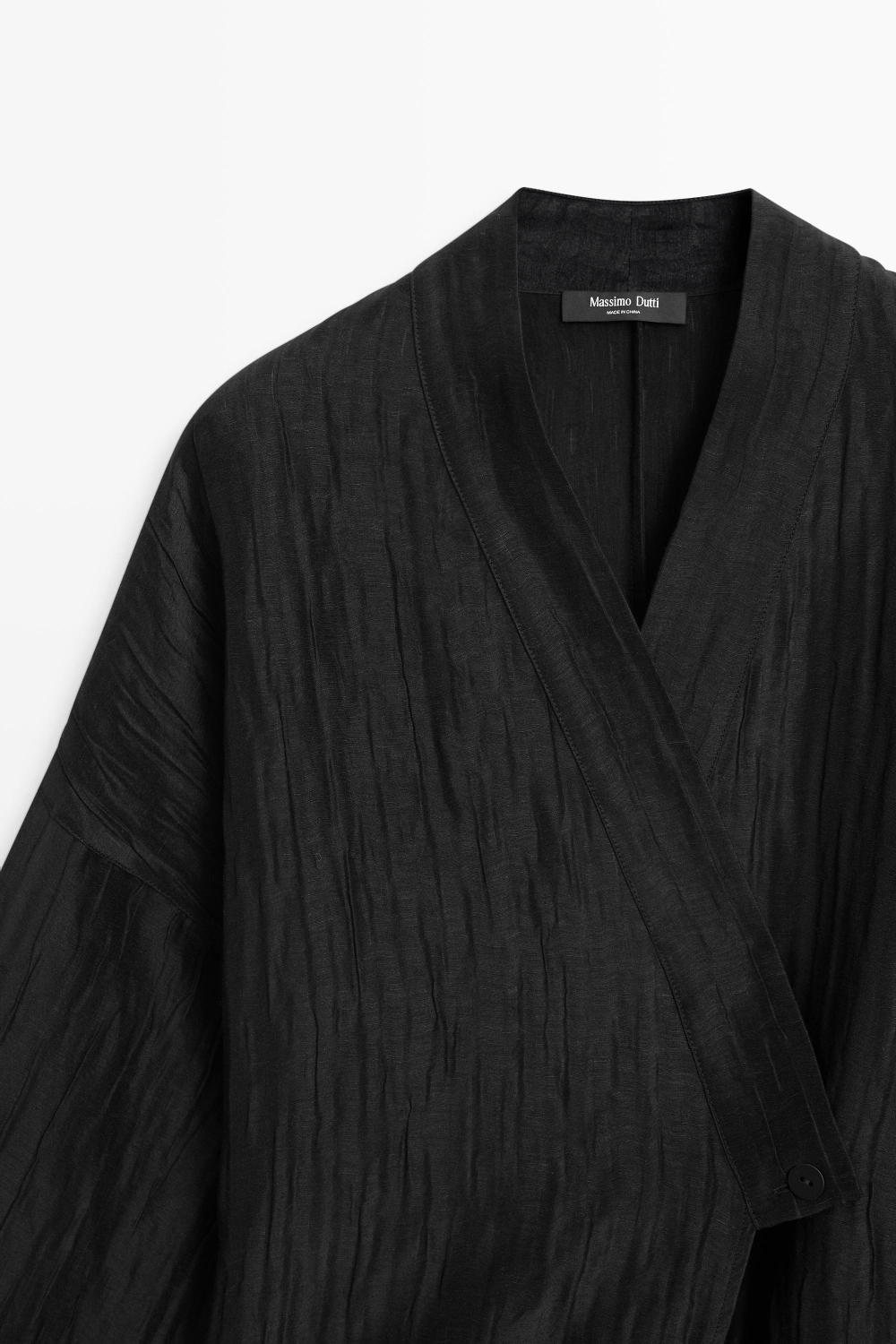 Massimo Dutti Фактурное кимоно из смесового льна с V-образным вырезом, черный