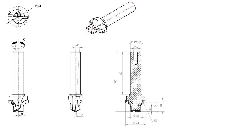 PCD концевая фреза D.24x13 S.12x50 Z2
