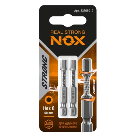 Бита torsion HEX6-50 2шт карта NOX STRONG 338650-2