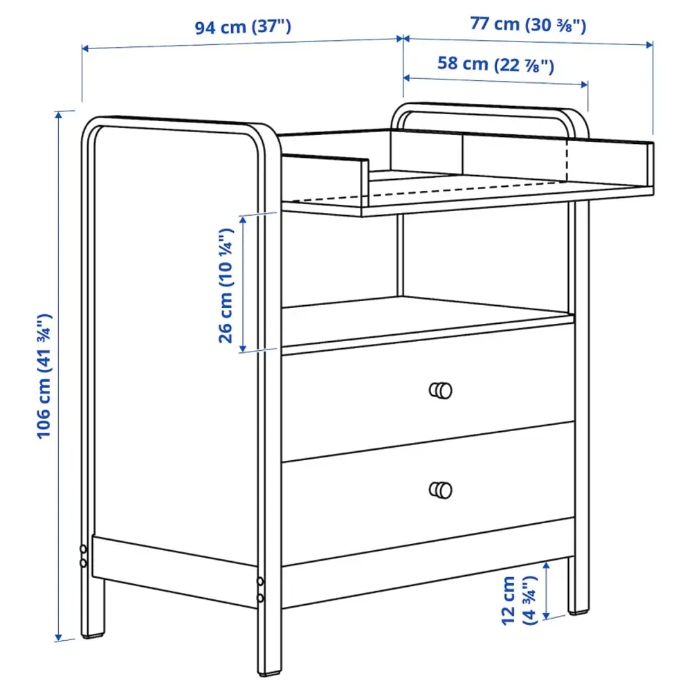 Комод с пеленальным столиком - ÄLSKVÄRD /АLSKVАRD IKEA/ АЛЬСКВАРД ИКЕА,  106х94 см, белый/под беленый дуб