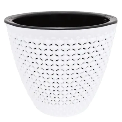 Кашпо для цветов пластиковое 1,6л d-16 см «Ротанг» Белый/Черный