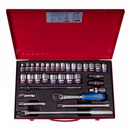 Цена на KING TONY (4034MR06) Набор торцевых головок с принадлежностями 1/2", 12-гранные, 8-32 мм, 33 предмета