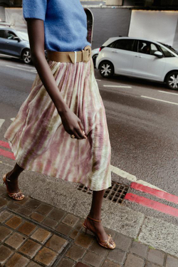 ZARA ЮБКА МИДИ С ПРИНТОМ И РЕМНЕМ, РАЗНОЦВЕТНЫЙ