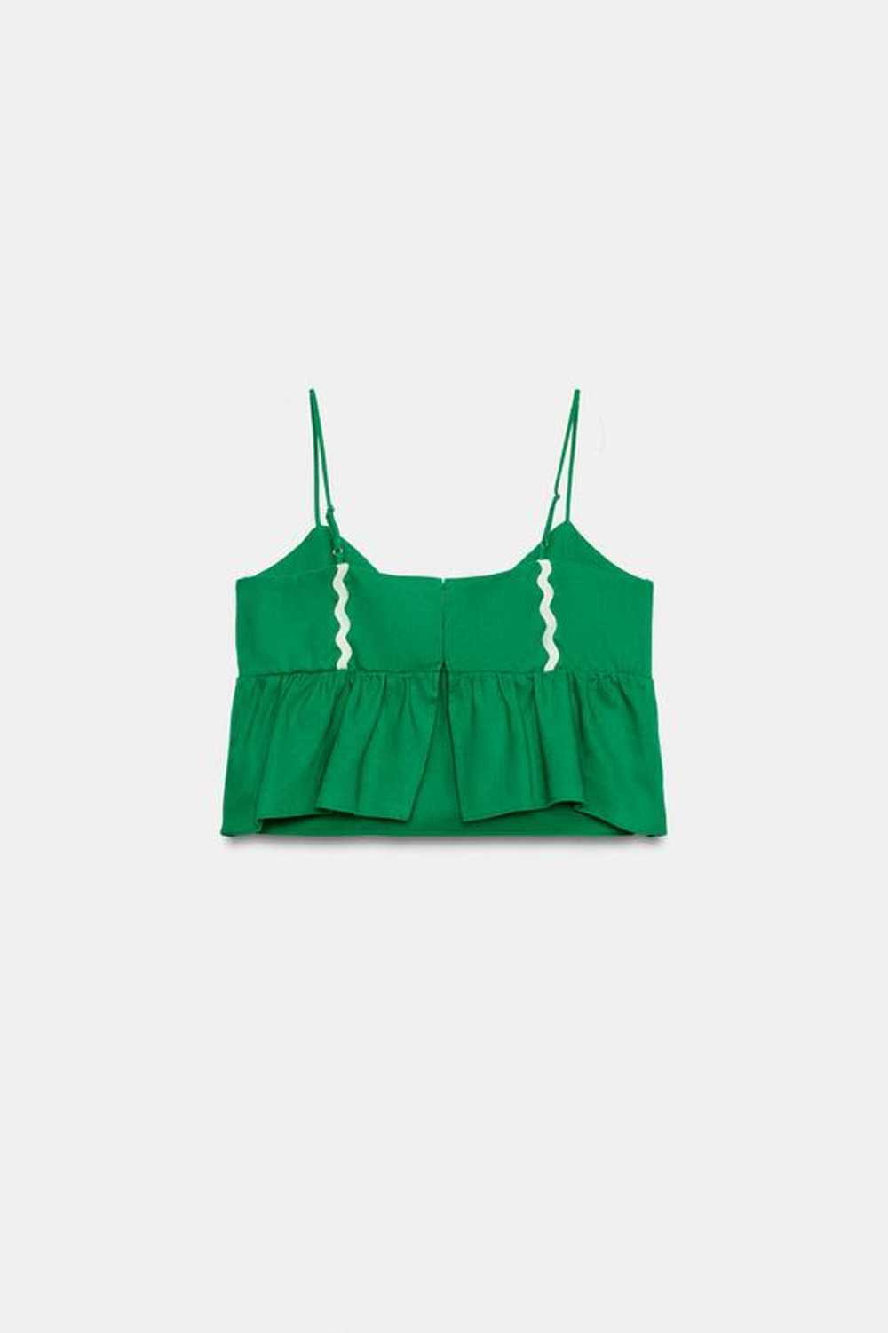 ZARA ТОП НА БРЕТЕЛЯХ ИЗ ЛЬНА, ЗЕЛЕНЫЙ