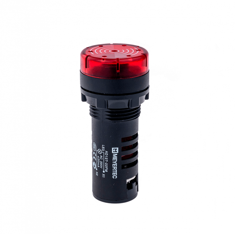 Звонок с подсветкой, 80дБ, красный, 220V AС, IP40, пластик MT22-SM220 арт:53447
