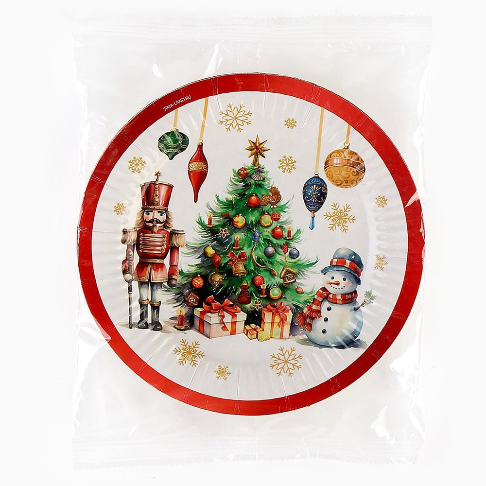 Тарелка новогодняя бумажная "С Новым годом. Сказка" 18см, одноразовая