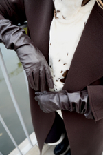 Перчатки кожаные длинные горький шоколад