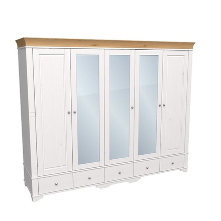 Шкаф 5-ти дверный с 2 глухими дверями 3 зеркальными дверями «Бейли» белый воск/антик