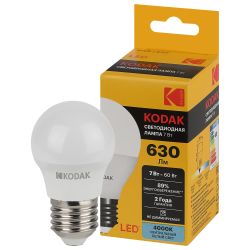 Лампа светодиодная Kodak LED P45-7W-840-E27 K 7Вт шар нейтральный белый свет Е27 | Kodak