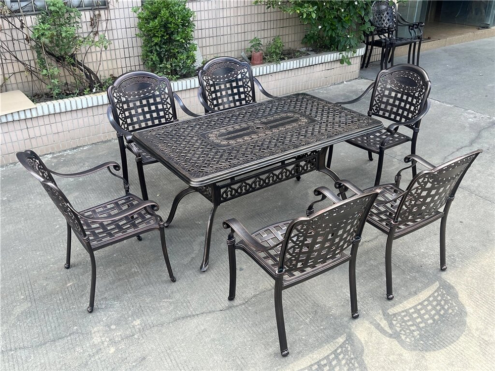 Обеденная группа Teide 6 из литого алюминия с мангалом