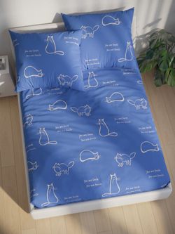 Постельное белье перкаль Сказка "Котики на сиреневом" 2-спальное  Наволочка 50х70 см 2 шт Простынь на резинке 160x200 см Пододеяльник 175x215 см