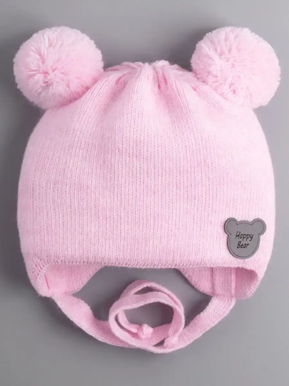 Шапка для девочки осенняя с завязками и помпонами