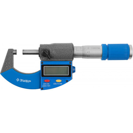 Микрометр ЗУБР "ЭКСПЕРТ" гладкий цифровой, МКЦ 25, диапазон 0-25мм, шаг измерения 0,001мм