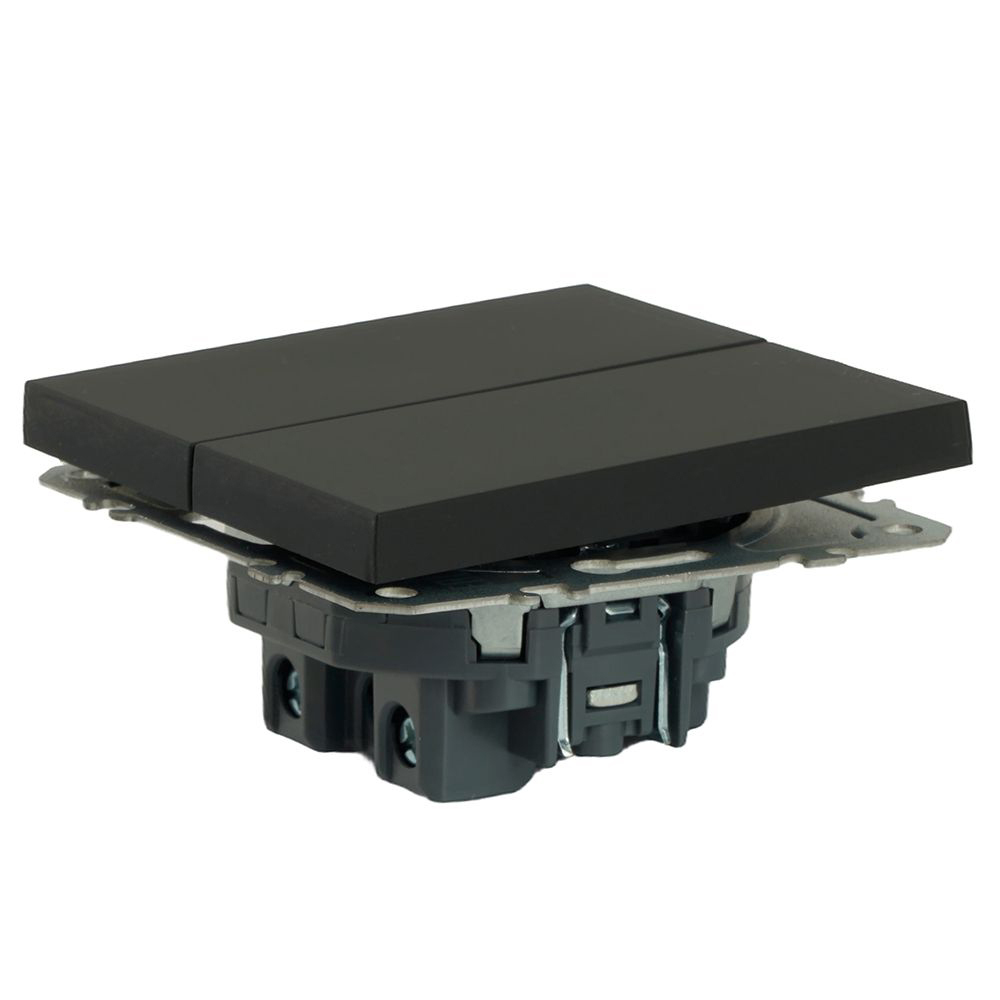 Переключатель перекрестный 2-клавишный (механизм), STEKKER, 250В, 10А, серия Эмили, RSW10-5111-01, черный уголь, soft touch 50167