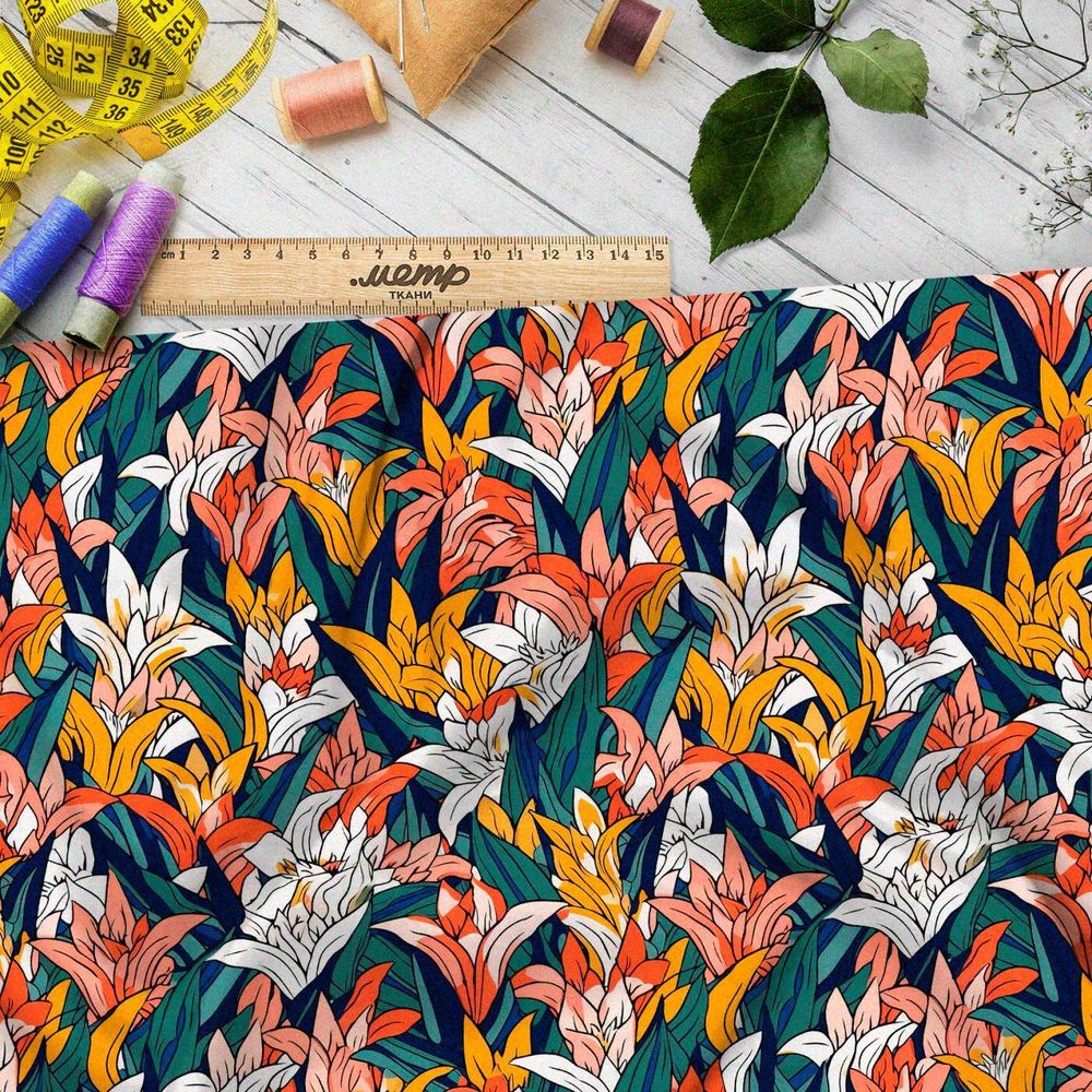 Ткань премиум флис волшебные цветочные волны