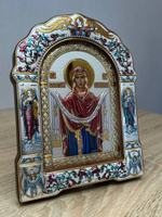 Покрова БМ, икона арочная с рамкой под стеклом, красное дерево, эмаль 206х270