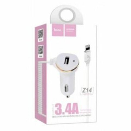 АЗУ с кабелем lightning 1USB 3.4A Hoco Z14 white