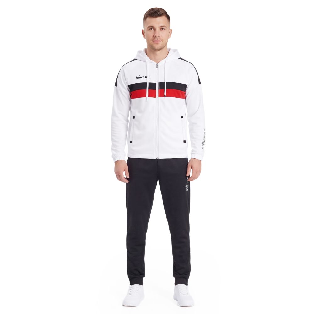 Костюм спорт. муж. с капюш. MIKASA MT550/701-078-M, р.M, 100% полиэстер, бело-черно-красный