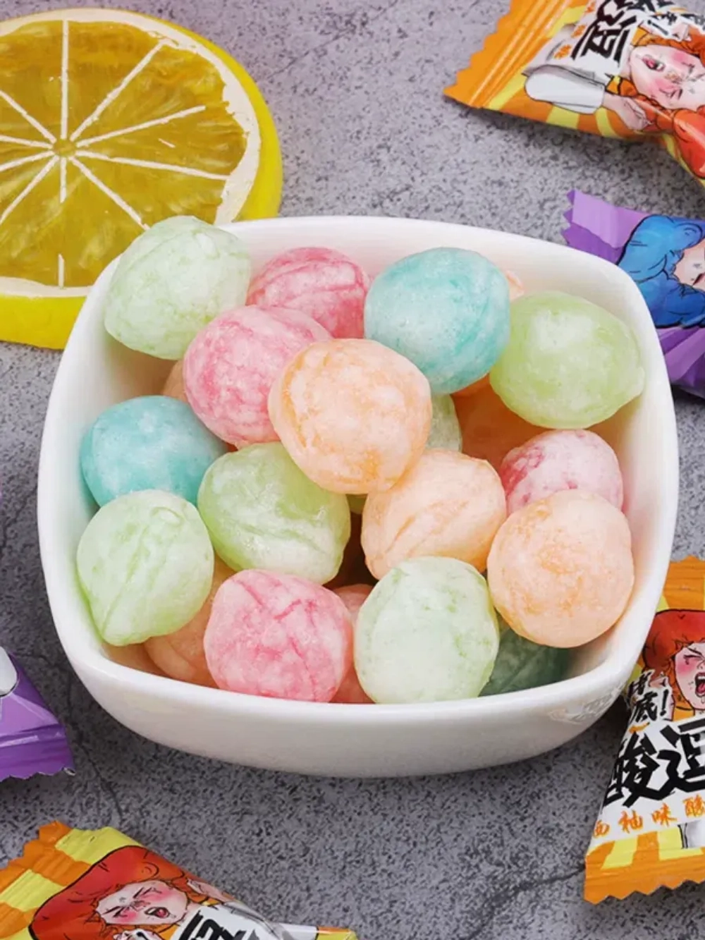 Кислые конфеты Виноград, Персик, Лайм, Грейпфрут 65 г * 4 шт