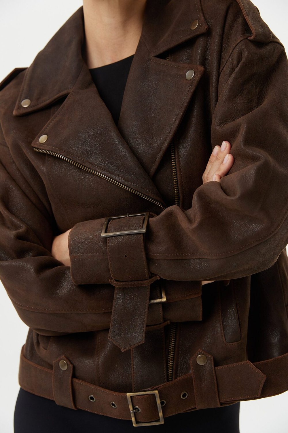 Косуха Oversize Vintage с ремешками, Коричневый