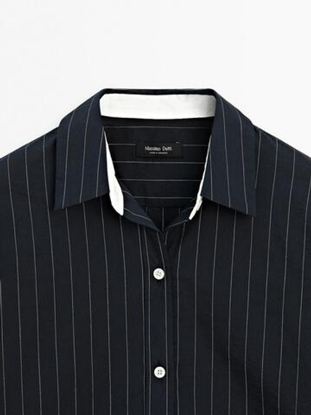 Massimo Dutti Рубашка в полоску с контрастной деталью, темно-серый
