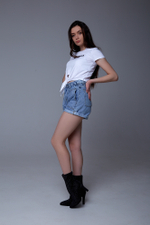 Джинсовые шорты с подворотами и высокой талией Nadya