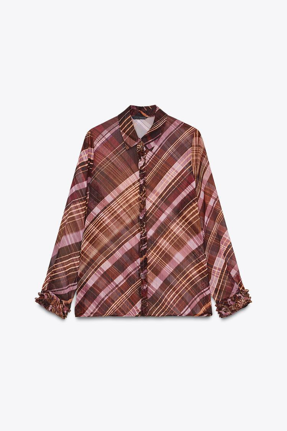 ZARA ПОЛУПРОЗРАЧНАЯ БЛУЗА В КЛЕТКУ, РАЗНОЦВЕТНЫЙ