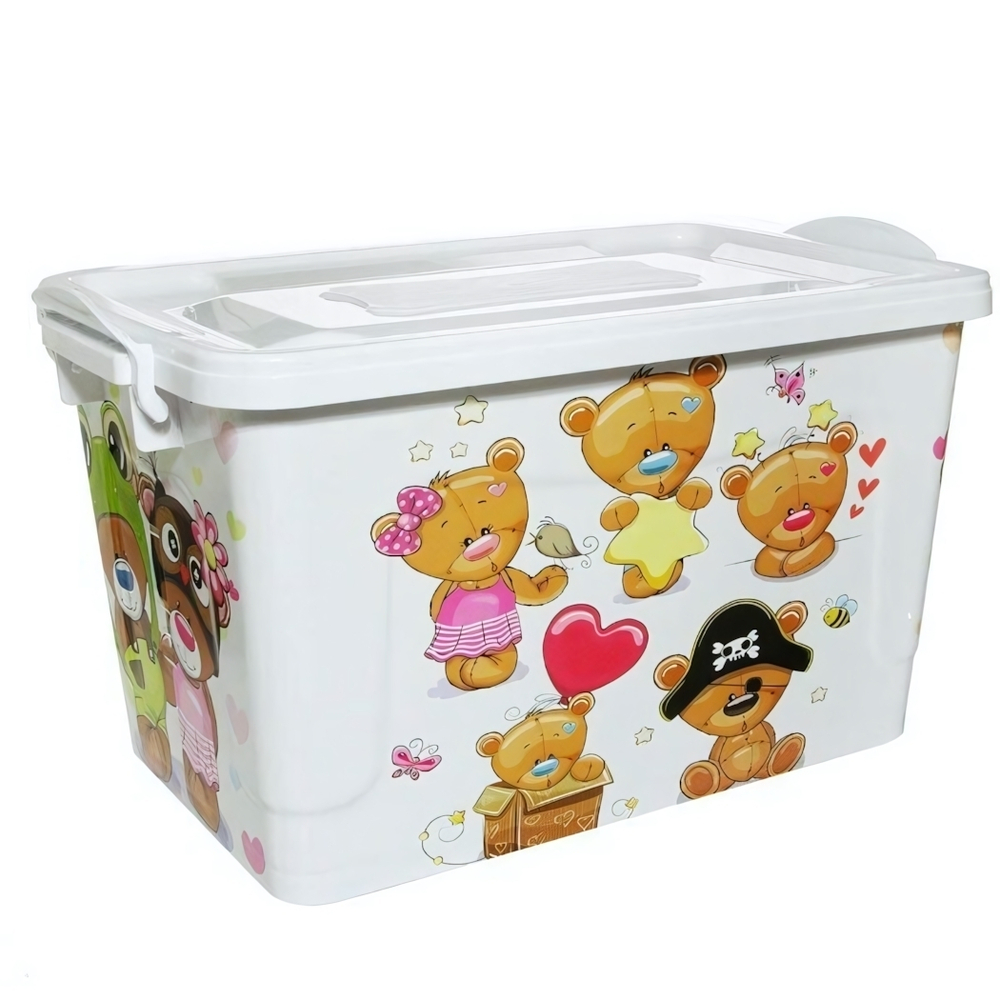 Контейнер для хранения №6 (35л), рис МЕДВЕЖАТА, белый