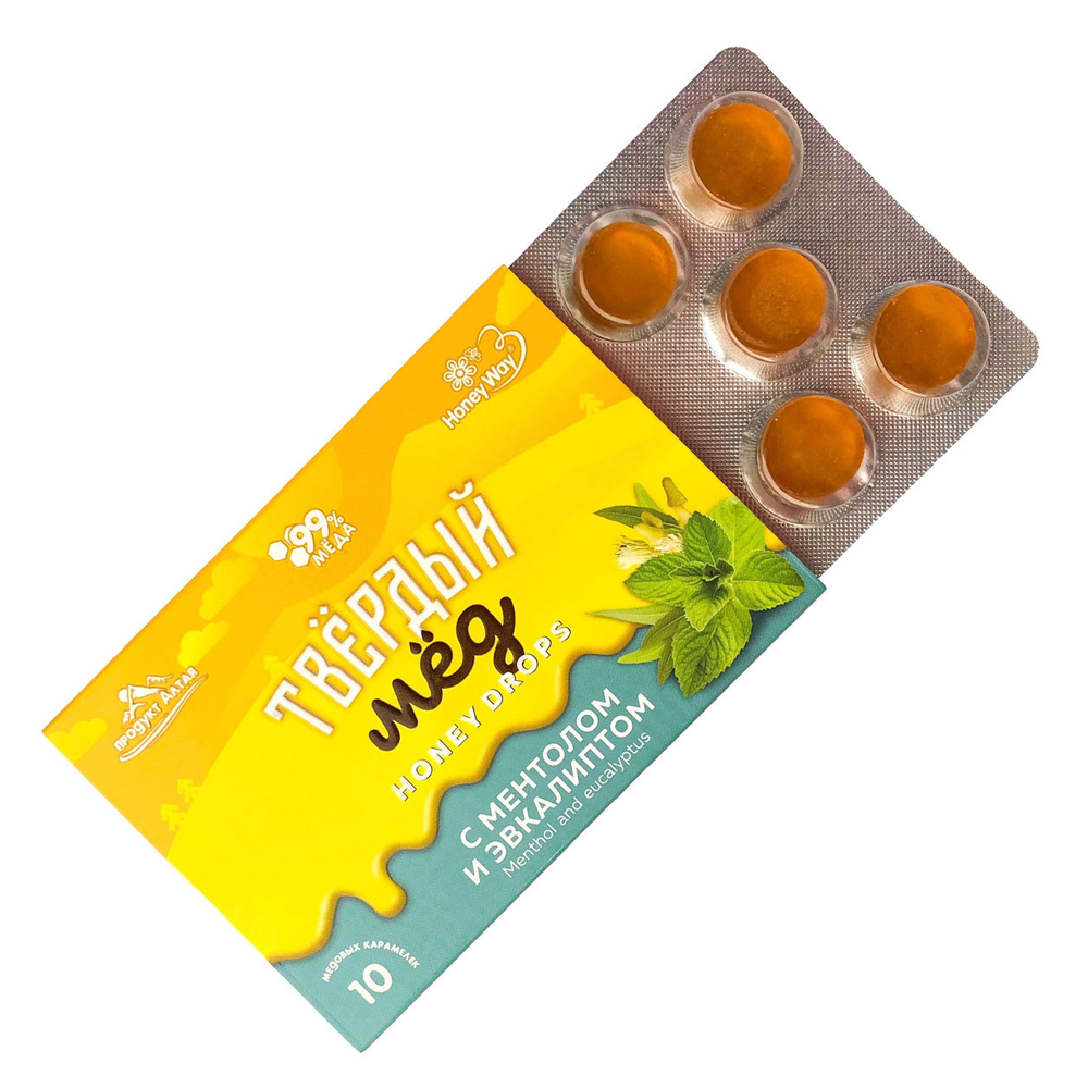 Карамель медовая твердый мёд, с ментолом и эвкалиптом / 30г (Honey Way)