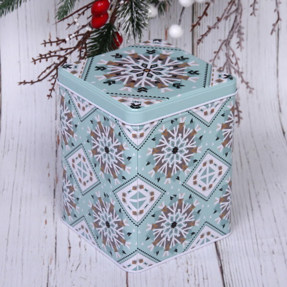 Банка жестяная «Снежинка» 1200мл 10,6*10,6*13,5см