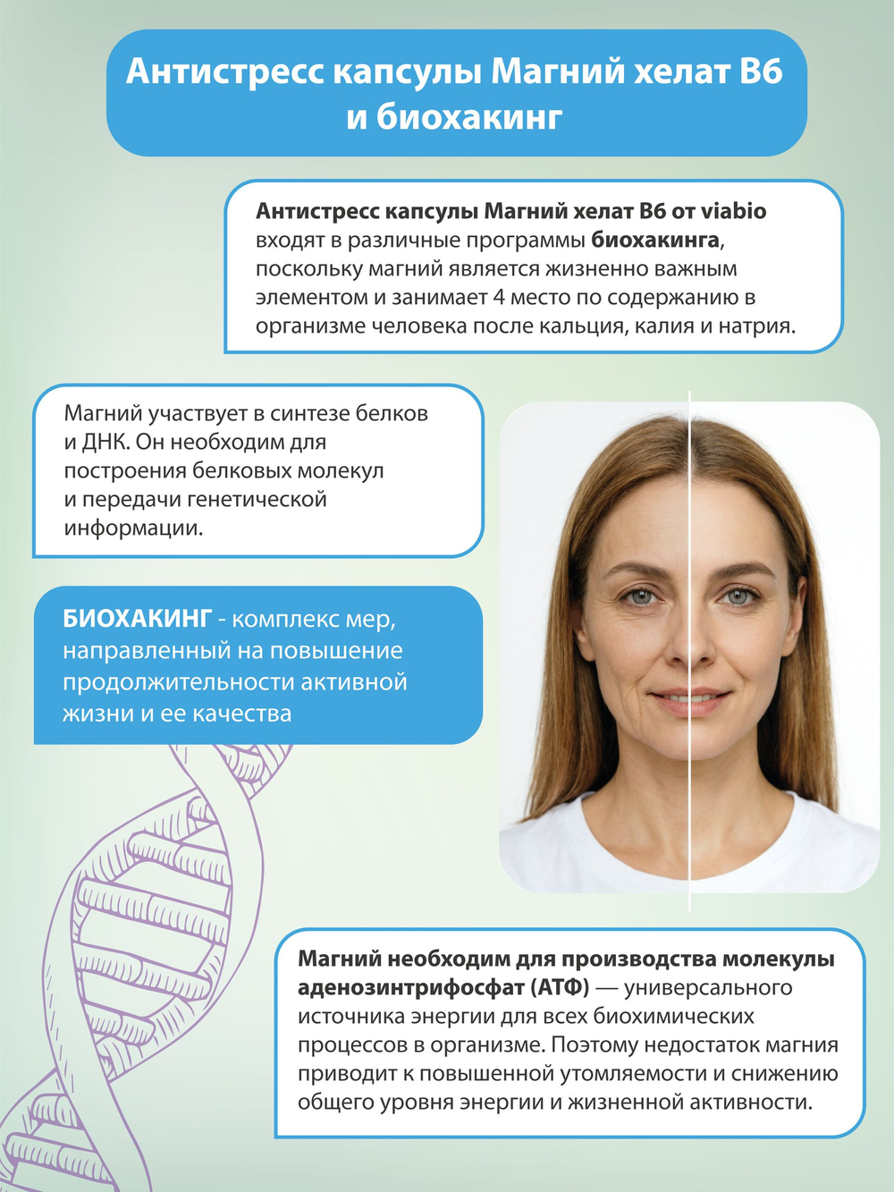 Магний В6 хелат (бисглицинат) VIABIO, антистресс капсулы, для спокойствия и здорового сна, 90 капсул
