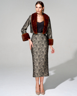 Укороченный жакет "Елизавета" из премиального жаккарда с меховой отделкой