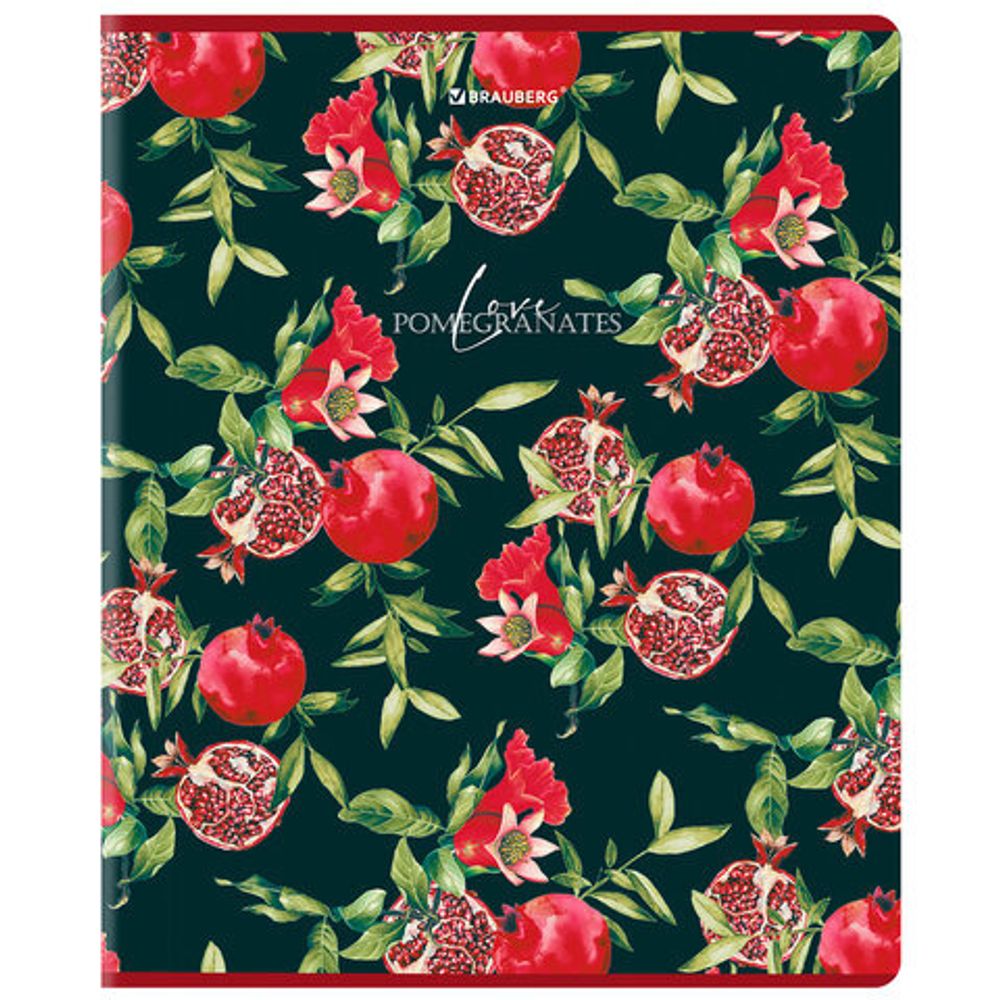 Тетрадь А5, 48 л., BRAUBERG, скоба, клетка, матовая ламинация, выборочный лак, "Гранаты", 404376, 1шт