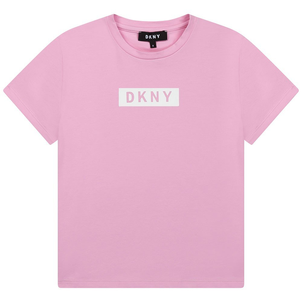 Футболка DKNY Розовый/Термопринт: белый прямоугольник-логотип (Девочка)
