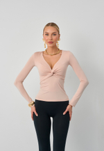 Лонгслив с деталью бежевый