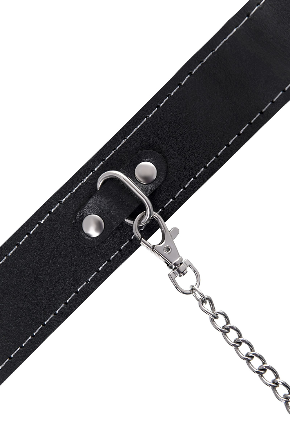 Ошейник Pecado BDSM, двухслойный с белой строчкой, натуральная кожа, черный