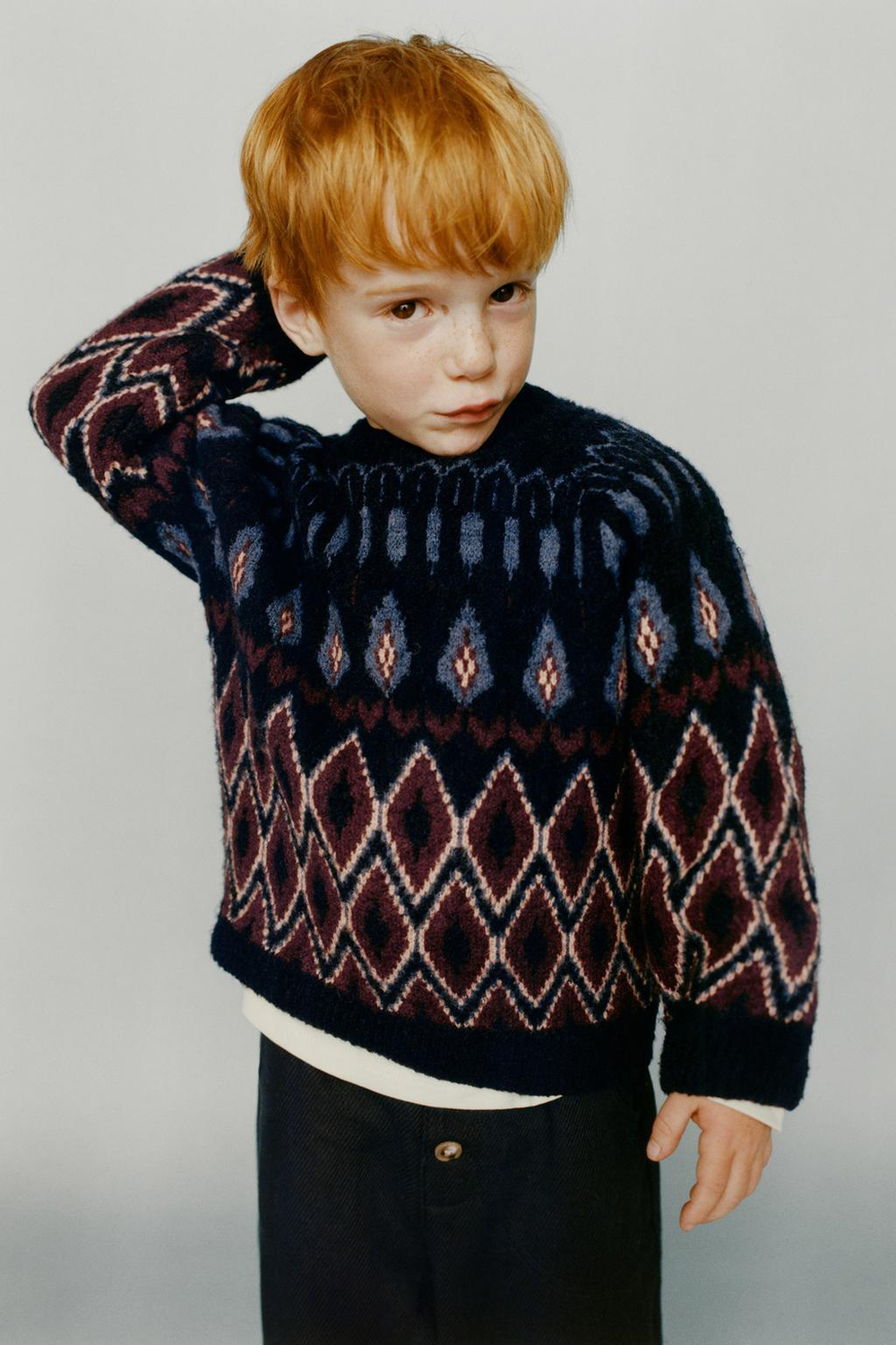 ZARA ЖАККАРДОВЫЙ ДЖЕМПЕР, КОРИЧНЕВО-СИНИЙ