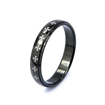 Кольцо стальное (5) "Мальтийский крест" (черное)