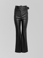 Брюки однотонные кожаные клеш от колена со стрелками