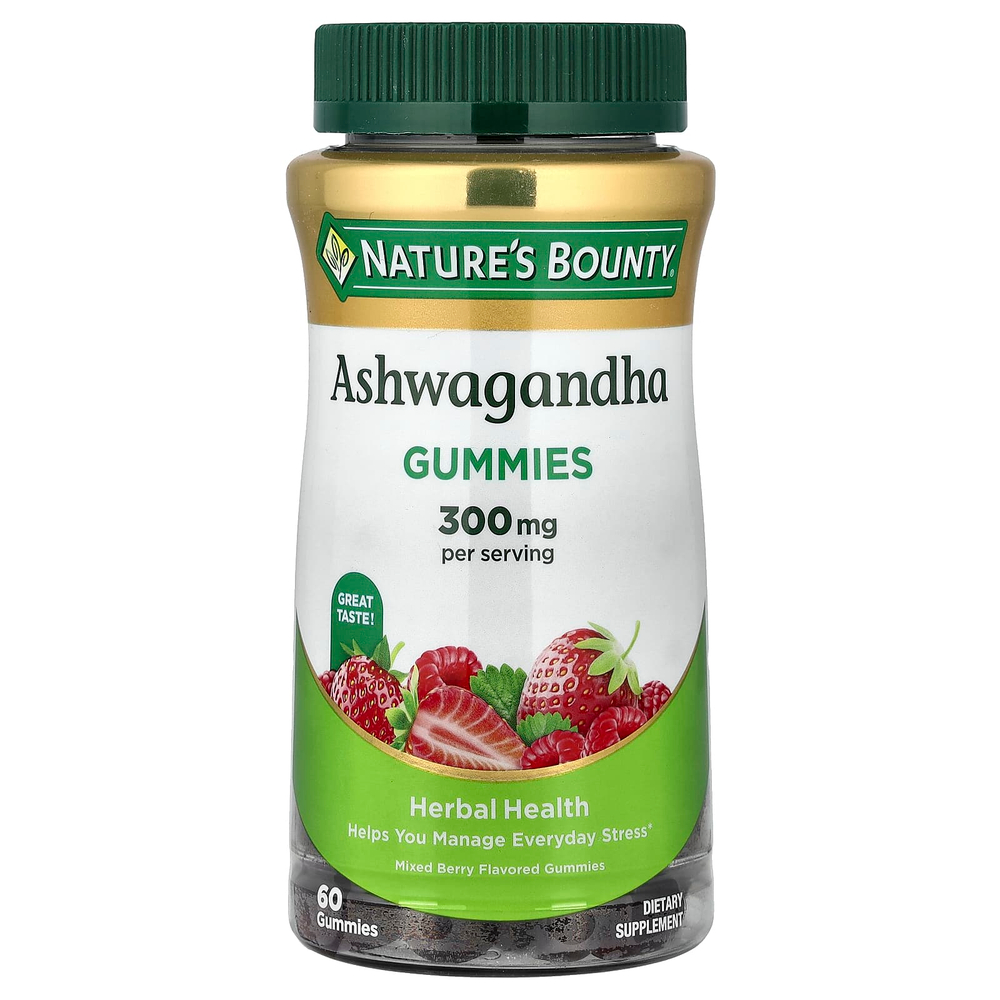 Nature's Bounty, жевательная добавка с ашвагандой, ягодный вкус, 60 жевательных таблеток (150 мг в 1 таблетке)
