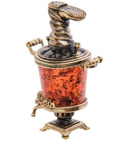 Народные промыслы AM-3235 Фигурка «Самовар с сапогом» (латунь, янтарь)
