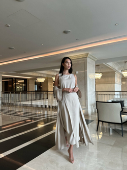 Платье AMBRA с полуюбкой, бежевый