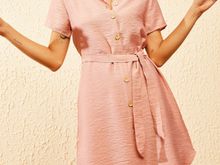 Qadın üçün beli kəmərli, düyməli köynək-don 10041004