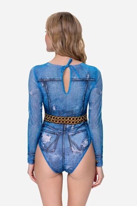 Купальник с рукавом "Джинс" (Jeans) (чашки)