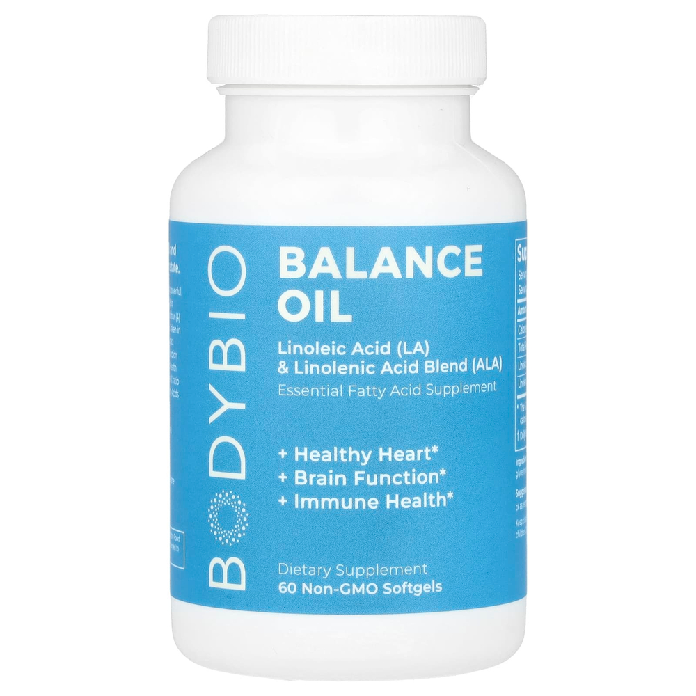 BodyBio, Balance Oil, линолевая кислота (ЛК) и смесь линоленовых кислот (АЛК), 60 капсул без ГМО