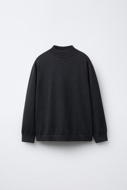 ZARA ТОНКИЙ ТРИКОТАЖНЫЙ ДЖЕМПЕР С ВОРОТНИКОМ СТОЙКОЙ, СТАЛЬНОЙ