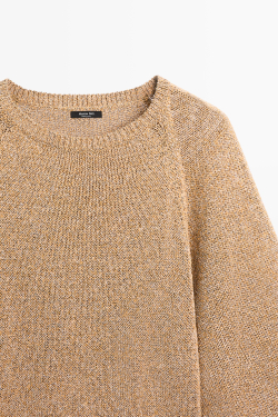 Massimo Dutti Меланжевый свитер из смесового хлопка, табачный