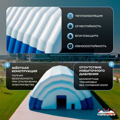 Ангар пневмокаркасный для спорта и мероприятий «Темп» 50х20х20 м — из ПВХ, синий