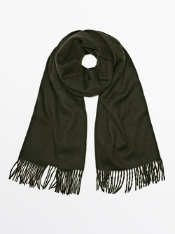 Massimo Dutti Шарф из смесовой шерсти с бахромой, темно-зеленый